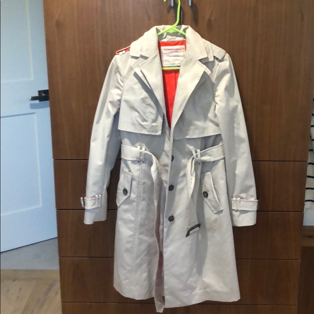 trench coat with orange trim/detail
